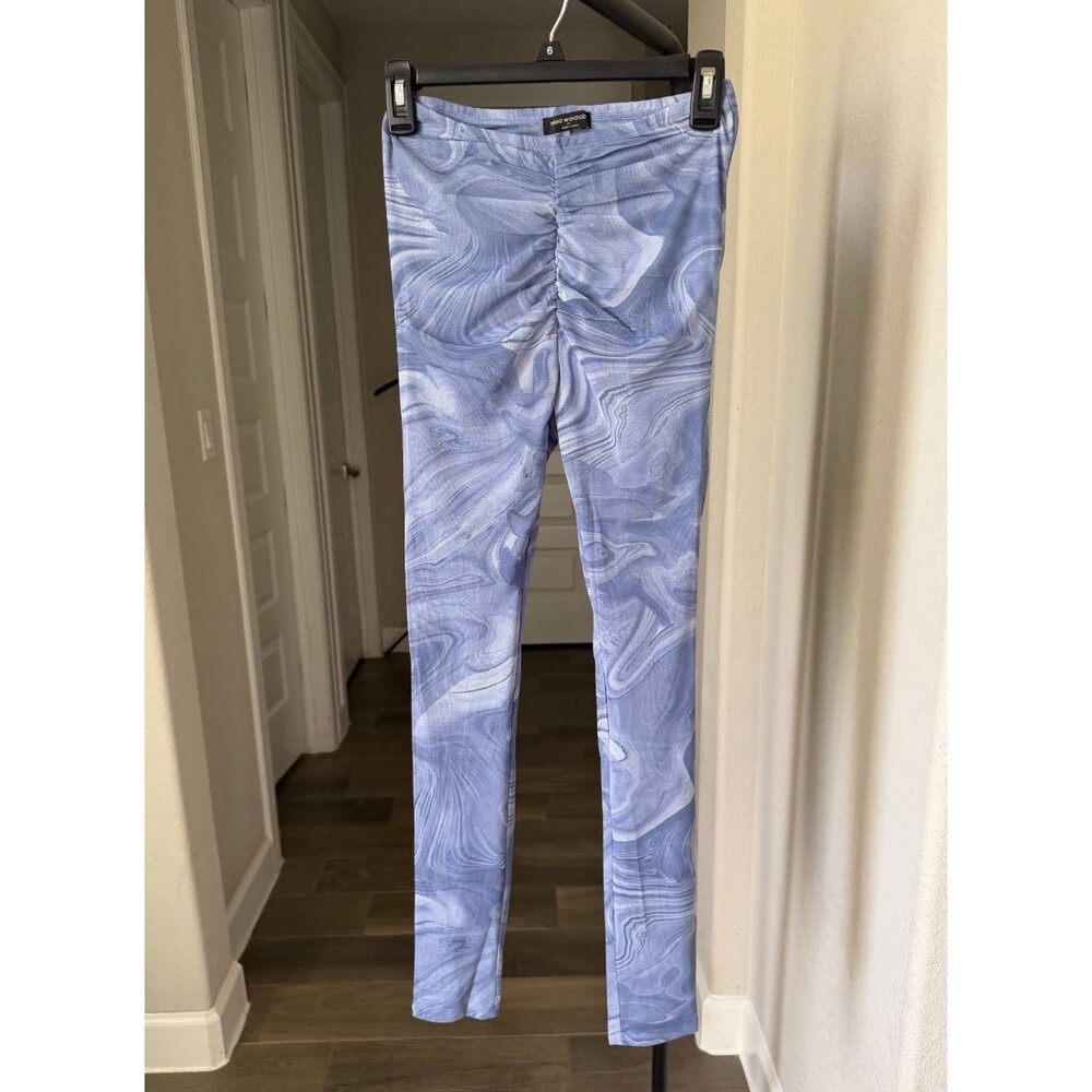Naked Wardrobe Blue Smoke Marble Ruched Mesh Leggings Size M NWOT